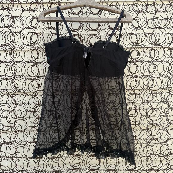Fredericks of Hollywood Black Silver Bling Sheer Lacy Babydoll Slip Seductive XL - Picture 3 of 6